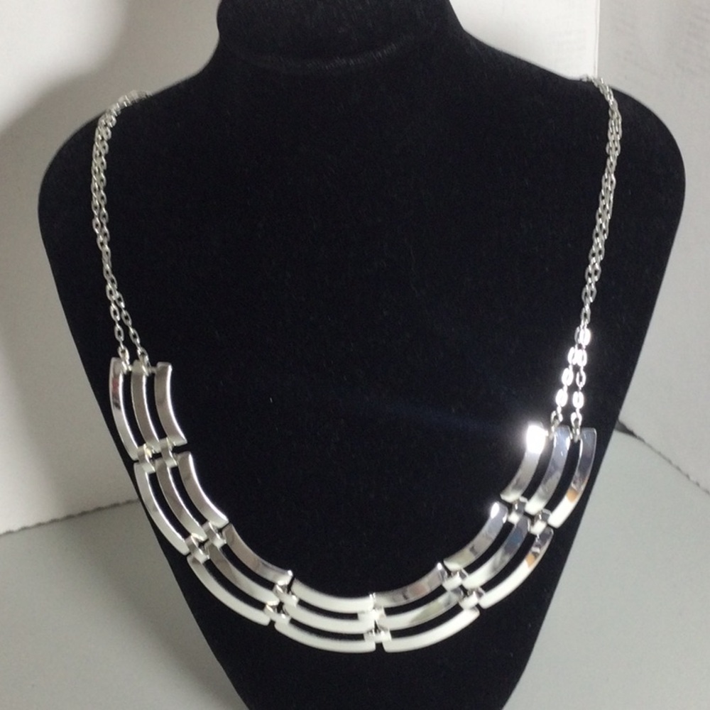 Silver Multi-Row Curved Bar Necklace